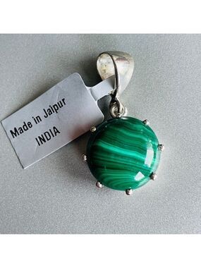 Natural Malachite Round Sterling Silver Pendant for Necklace India